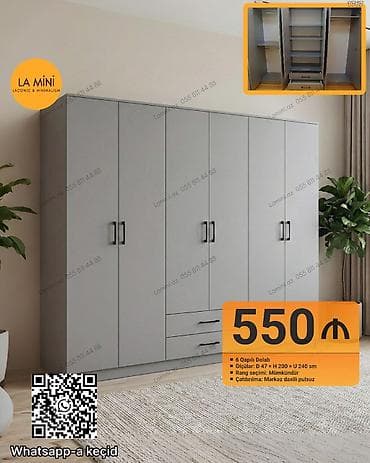 hamam ucun dolab: 6 qapı, Siyirməli, Boz, Digər material, Açılan, Düz dolab — 1