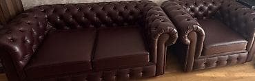 Klassik Chesterfield üslubunda dəri mebel dəsti - Rəng: tünd qəhvəyi