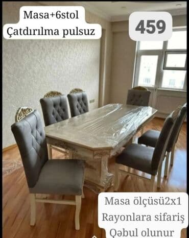 Qonaq otağı üçün, Yeni, Açılmayan, Dördbucaq masa, 6 stul