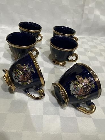 Çay dəsti, rəng - Göy, Keramika, 6 nəfərlik