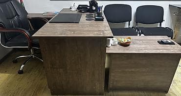 masa metbext: Ofis üçün L şəklində masa dəsti - Material: ağac teksturalı — 4
