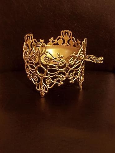 konfet qabı: Qızılı rəngdə dekorativ metal kasalı qab latun tökmə - Material — 9