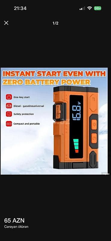 elantra disk teker: Avtomobil üçün çoxfunksiyalı jump starter və POWERBANKLI — 1