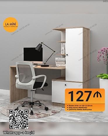 Minimalist iş masası və rəfli dolab dəsti - Ölçülər: Dərinlik 50 sm ×