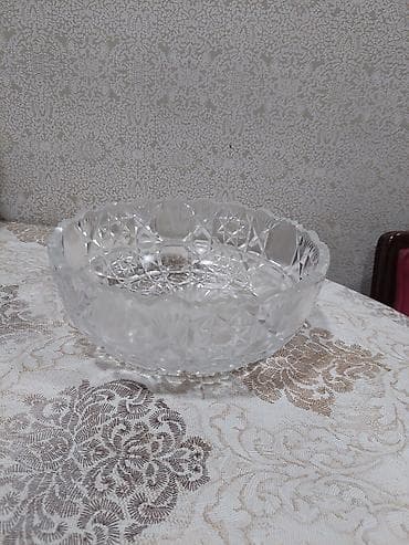 aksesuar qabi: Vaz Kəsimli şüşə/kristal salat qabı - Material: qalın, şəffaf kəsimli — 2