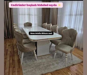 parta stullari: Qonaq otağı üçün, Yeni, Açılmayan, Dördbucaq masa, 6 stul — 1