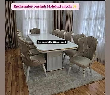 Qonaq otağı üçün, Yeni, Açılmayan, Dördbucaq masa, 6 stul