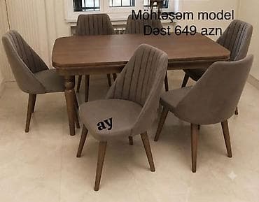 Mətbəx/Qonaq otağı üçün masa-stul dəsti - Dəst: 1 masa + 6 stul -