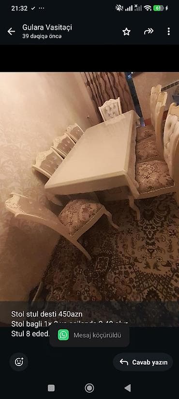 bag stullari: Stol stul desti 450azn Stol bagli 1× 2 ye acilanda 2.40 olur Stul 8 — 1