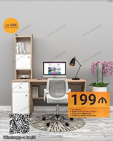 Yazı masası və rəf modulu dəsti - Ölçülər: D 50 x H 140 x U 120 sm -