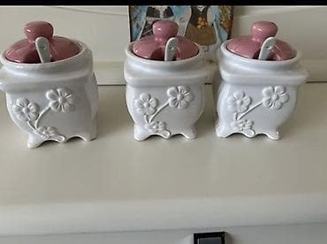 Mətbəx aksesuarları: Keramika ədviyyat qabları dəsti - Dəst: 3 ədəd kub formalı keramika — 2