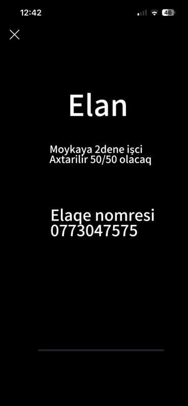 Такси, логистика, доставка: Moykaya 2 nəfər işçi tələb olunur. Ödəniş sistemi 50/50 prinsipi ilə — 1