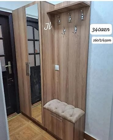 Yeni, 1 qapı, Güzgülü, Qəhvəyi, Digər material, Açılan, Düz dolab