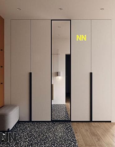 Yeni, 5 qapı, Güzgülü, Ağ, Digər material, Açılan, Düz dolab — 1