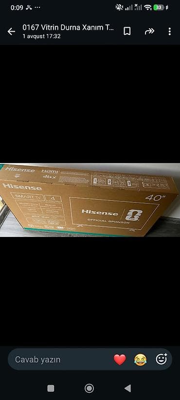 televizor kransteyn: Hisense 40" yeni karopkada TV satılır qiymət 480 AZN ünvan — 2
