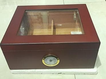 sandıq şəkilləri: Premium siqar humidoru – şüşə qapaqlı, higrometrli - Material — 1