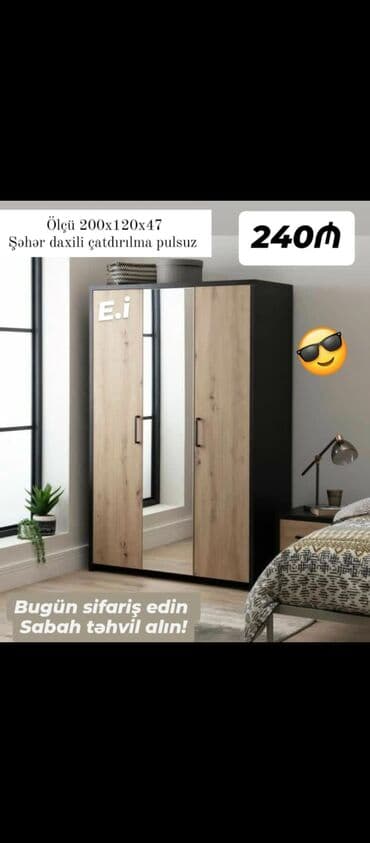 шифоньер: Yeni, Düz dolab, Qarderob, paltar dolabı — 1