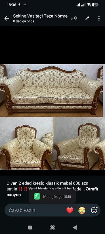 Divan 2 eded kreslo klassik mebel 600 azn satılır ‼️‼️Yeni kimidir — 1