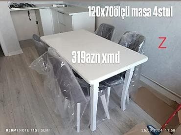 stolla: Mətbəx üçün, Yeni, Açılmayan, Dördbucaq masa, 4 stul — 1