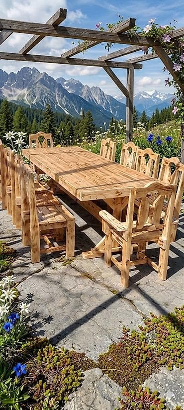 taxta satisi: Dördbucaq masa, 10 stul, Açılmayan, Stullar ilə, Taxta — 1