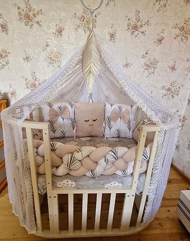 Мебель на заказ: Для девочки и мальчика, Овальная, Колыбель, С бортиками, С матрасом, С механизмом качания — 1