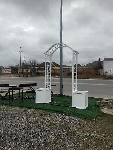 mebleri: Bağ üçün dekorativ ağ taxta trellis qövs - Material: ağ rəngdə — 6