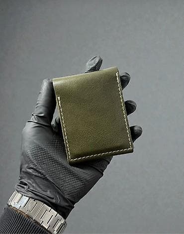 мини: Zeytun-yaşıl rəngli dəri kartlıq/cüzdan - Material: qalın, yumşaq — 1