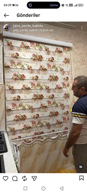 Zebra tipli jalüz pərdə – çiçək naxışlı - Model: Zebra (iki qatlı