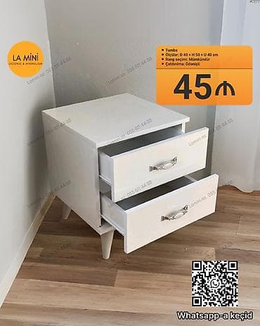 Ağ rəngli tumba – minimal və yığcam dizayn. - Ölçülər: dərinlik 40 sm