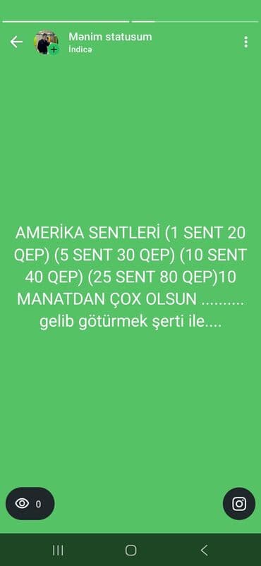 qizil onluq qiymeti: Məhsul: ABŞ sikkələri (centlər) Tərkib: - 1 sent sikkələri - 5 sent — 1