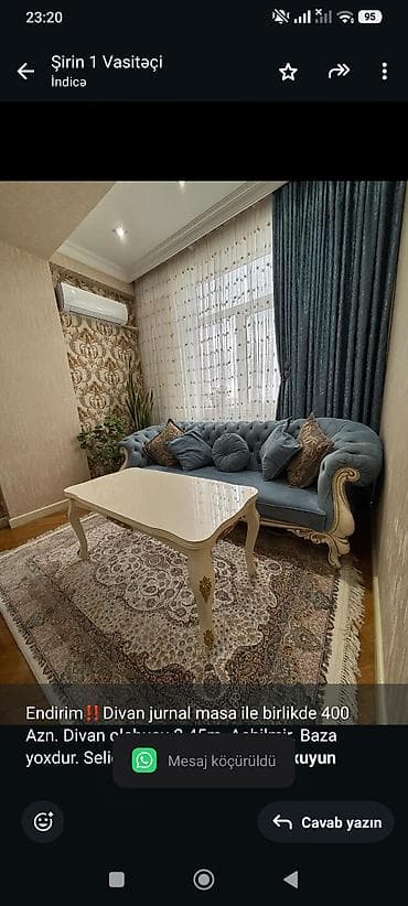 Endirim‼️Divan jurnal masa ile birlikde 400 Azn. Divan olchusu 2.45m