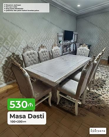 kohnə stul: Masa Dəsti – 100×200 sm - Masa: Açılmayan mexanizm, 100×200 sm ölçü - — 1