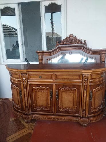 metbext mebil: Klassik üslubda taxta qonaq otağı mebeli dəsti - Material: təbii ağac — 2