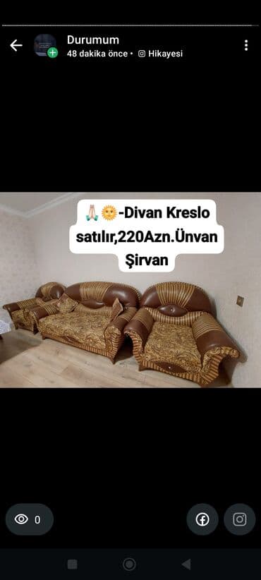 купить круглый стол в баку: Divan, 2 kreslo, Bazasız, Açılmayan — 1