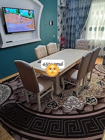 stol stul metbex ucun: Qonaq otağı üçün, Yeni, Dördbucaq masa, 6 stul — 1