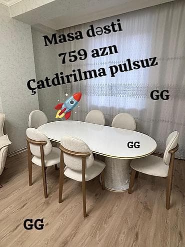 stol ayağı: Qonaq otağı üçün, Açılmayan, Oval masa, 6 stul — 1