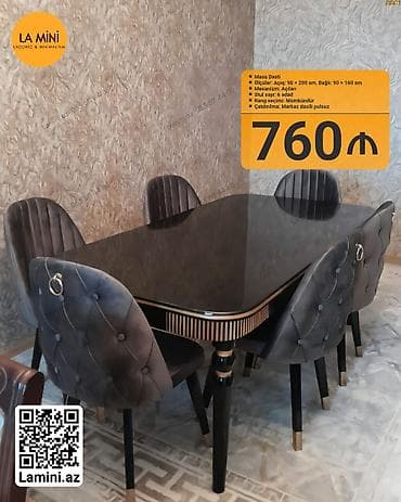 mini stol: Açılan, Dördbucaq masa, 6 stul — 1