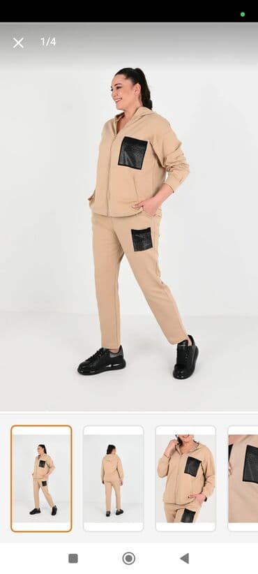 утепленные спортивные костюмы: Bej rəngli qadın idman dəsti - İki parçadan ibarət: kapüşonlu — 2