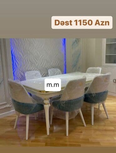 Qonaq otağı üçün, Yeni, Açılan, Dördbucaq masa, 6 stul