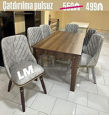 Mətbəx üçün, Yeni, Açılmayan, Dördbucaq masa, 6 stul — 1