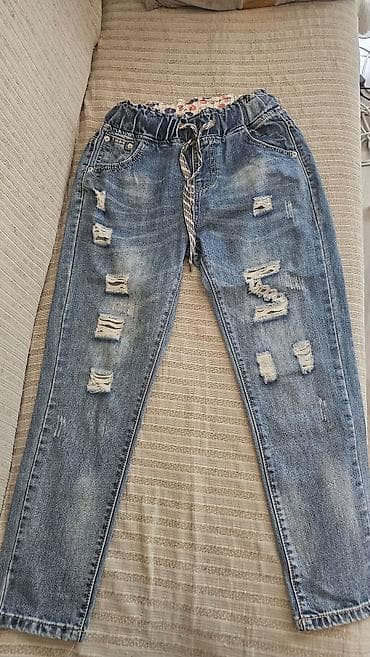 Yırtıq detallı cins şalvar S razmer - Rəng: klassik mavi denim