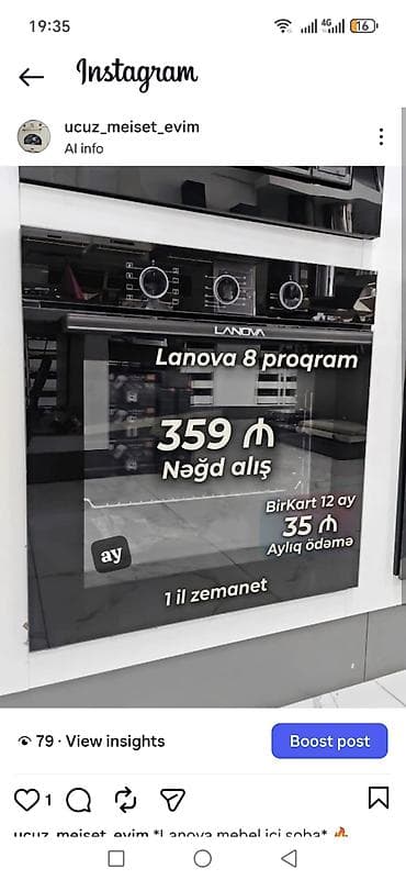 efba soba: Duxovka Lanova, Elektrik, rəng - Qara, Quraşdırılan, Yeni — 1