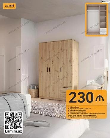 3 qapılı dolab – Kod: 6183 - Ölçülər: Dərinlik 47 sm × Hündürlük 200 — 1