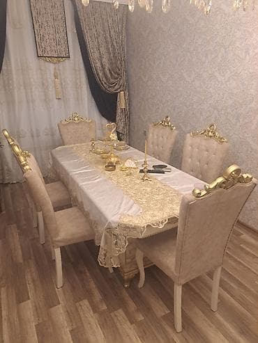 Qonaq otağı üçün, İşlənmiş, Açılmayan, Oval masa, 6 stul