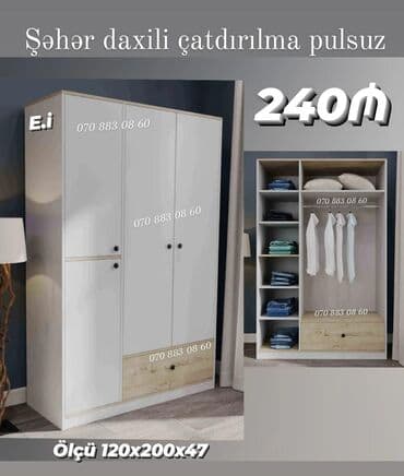 3 qapili dolab: Açılan, 3 qapılı Düz dolab, Qarderob, paltar dolabı — 1