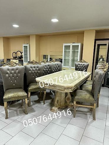 yatağa desti: Qonaq otağı üçün, Yeni, Açılmayan, Dördbucaq masa, 6 stul — 4