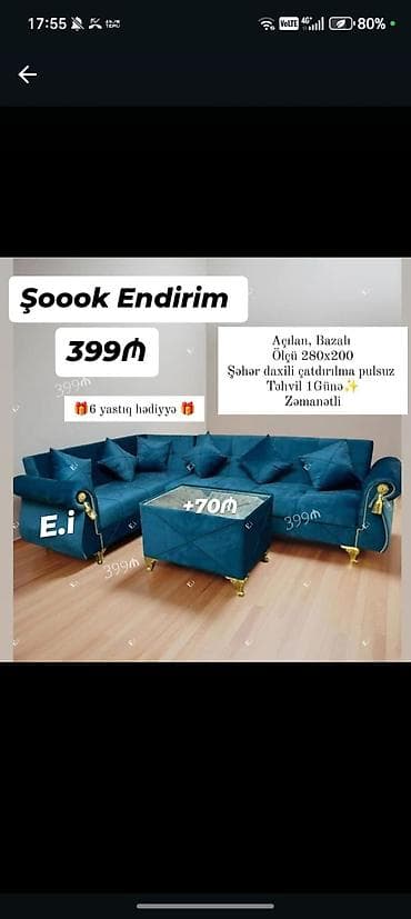 Мебель на заказ: Künc divan dəsti – açılan, bazalı model - Ölçü: 280 x 200 sm - — 1
