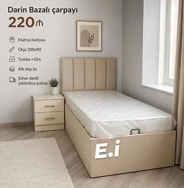 Çarpayılar: Dərin bazalı çarpayı – 220 ₼ - Ölçü: 200×90 sm - Matras hədiyyə - — 1