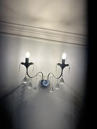 Вазы: İki şam formalı lampalı divar bra – klassik kristal asqılı model — 1