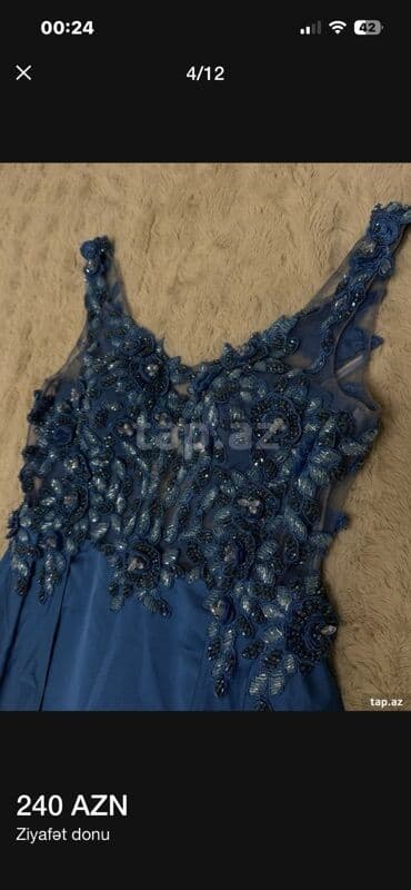 don ziyafət: Ziyafət donu – 240 AZN - Rəng: mavi - Model: uzun, A-kesim ətəkli — 2